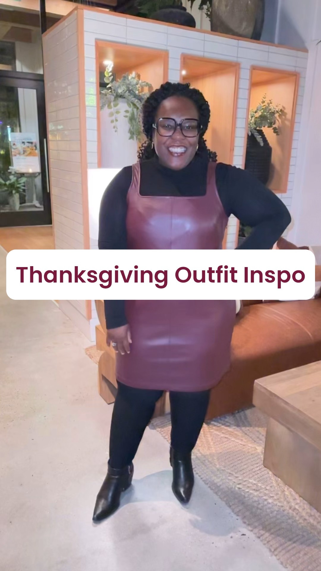 Looking for Thanksgiving outfit ideas or Thanksgiving outfit inspo?  You can’t go wrong with a faux leather dress, turtleneck, tights, and leather boots.

#LTKFindsUnder100 #LTKPetite #LTKMidsize