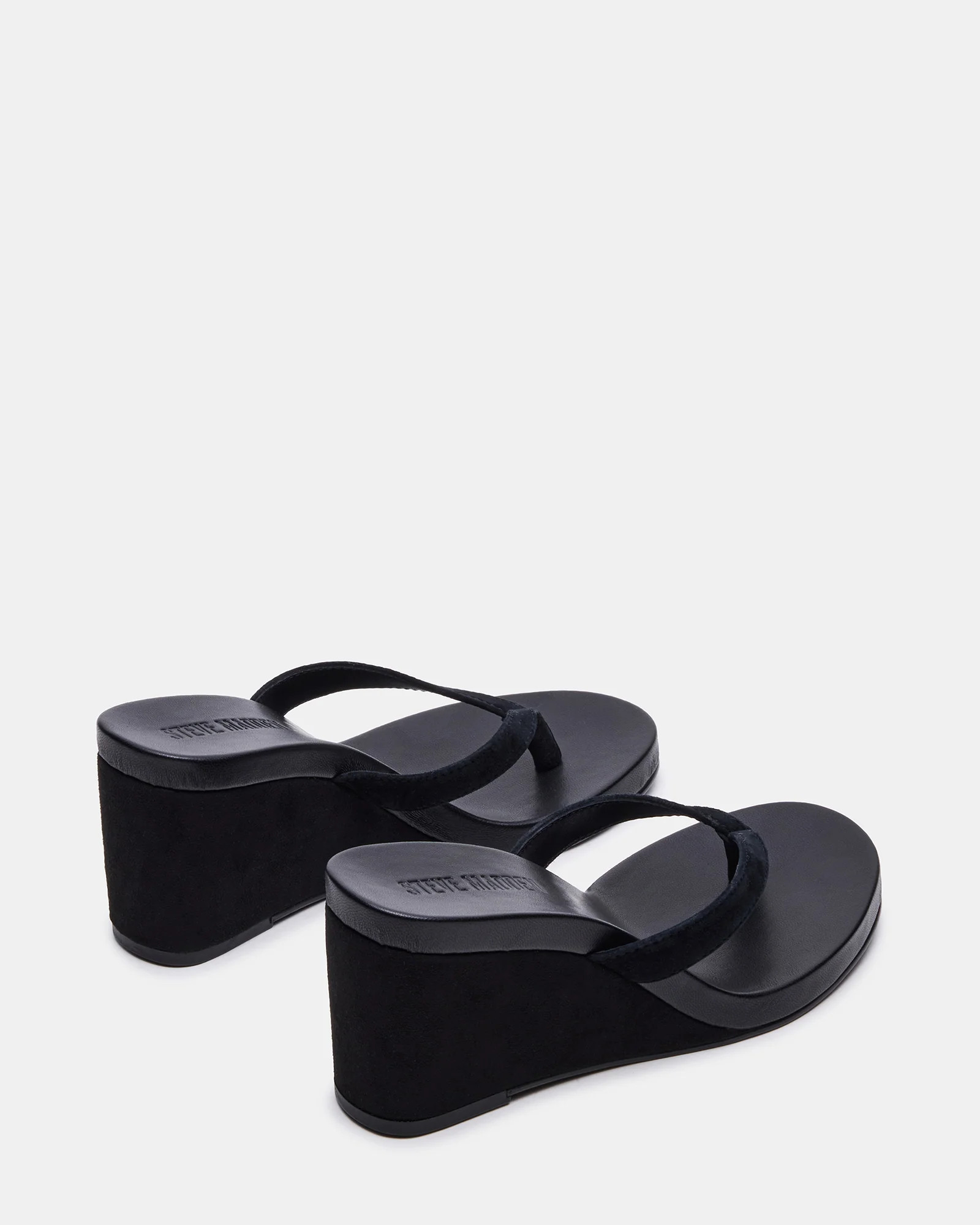 PLAYING Black Suede Thong Wedge Women's Sandal | Steve Madden (US)