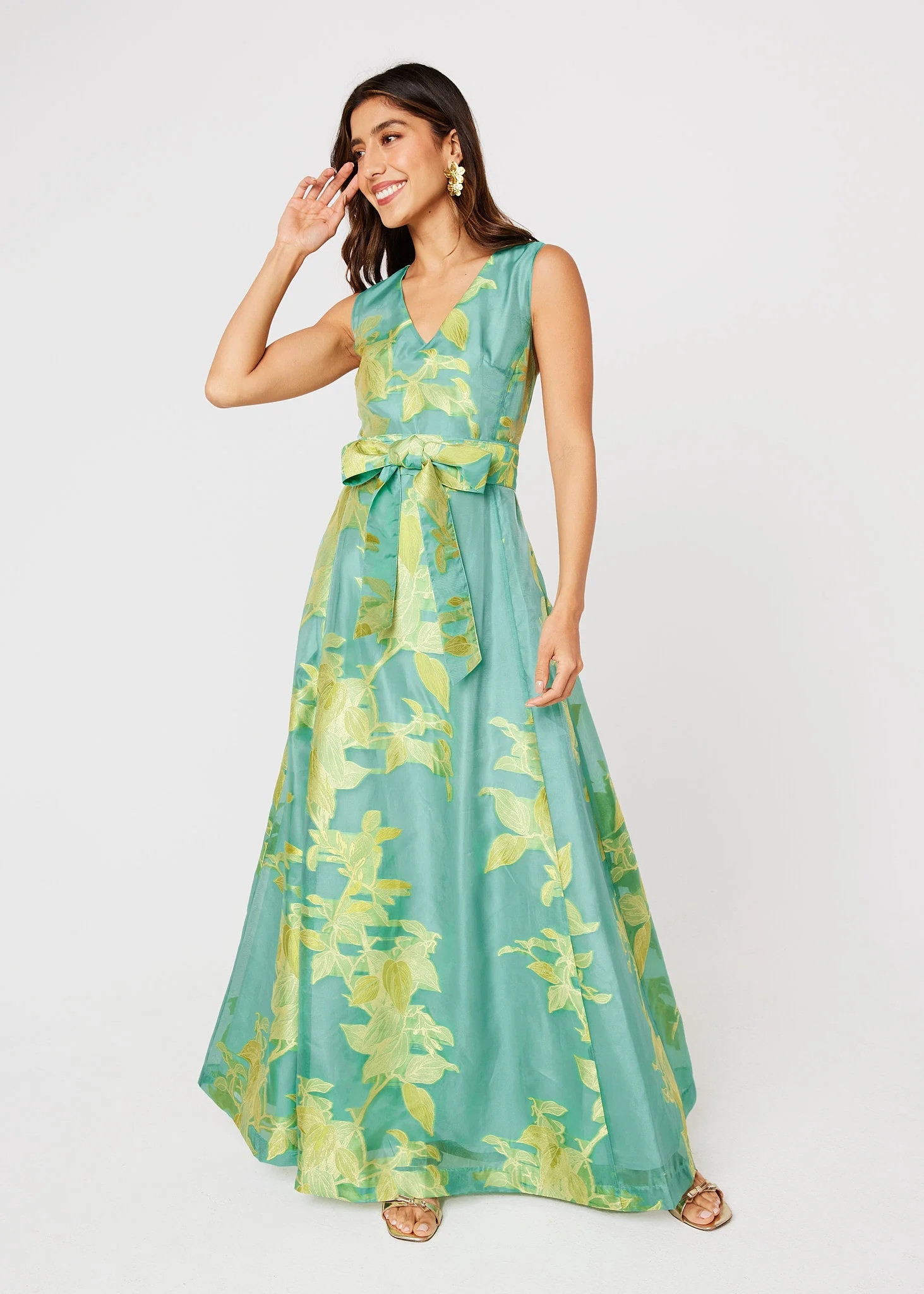 Arden Gown Teal Leaf Organza | Abbey Glass