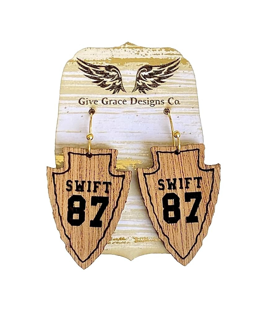 Swift 87 Arrowhead Earrings | Wood Laser Engraved | Kansas City Travis Kelce Swift (Black Walnut,... | Amazon (US)