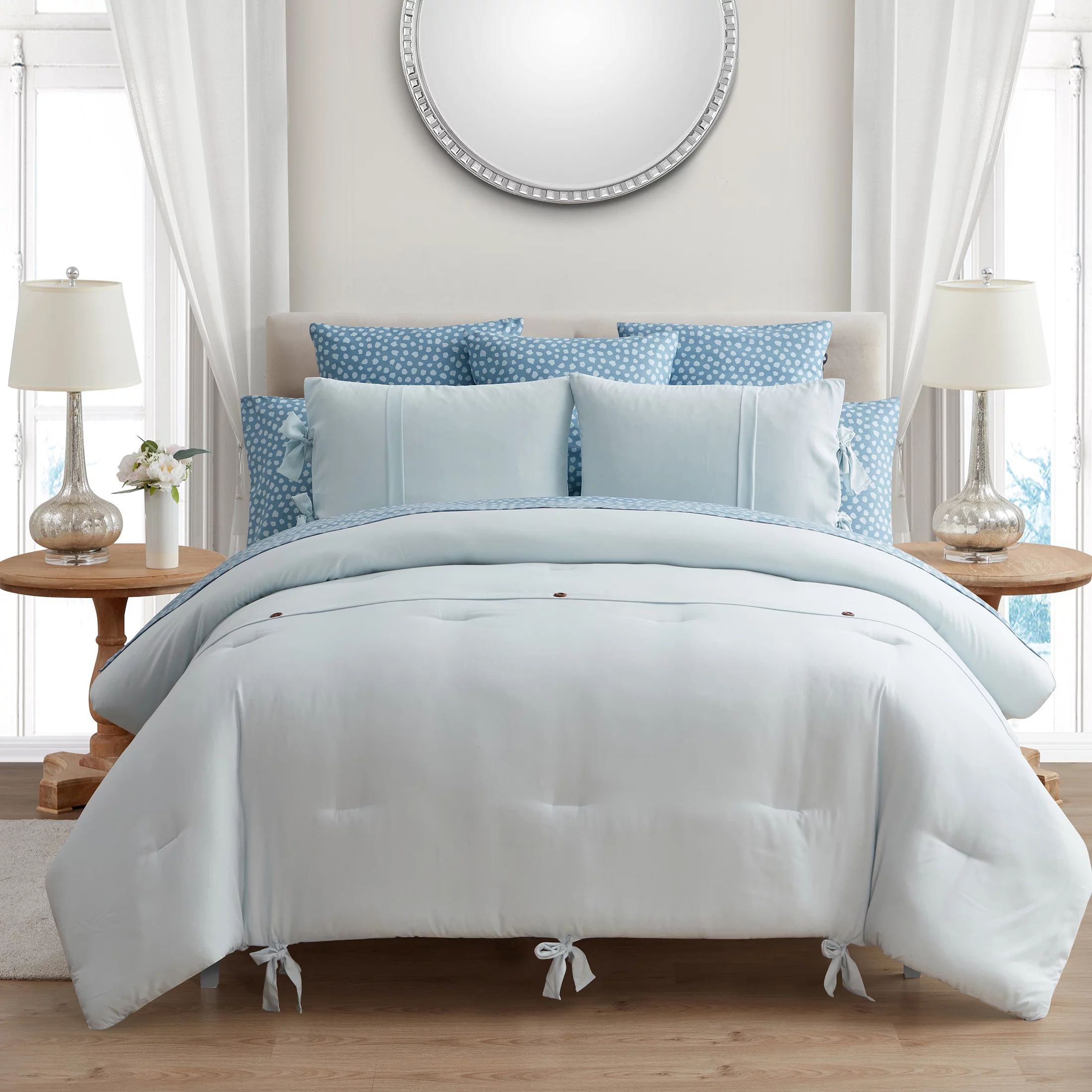 My Texas House Serena Soft Wash Microfiber Bed-in-a-Bag Comforter Set, Queen, Light Blue, 10 Piec... | Walmart (US)
