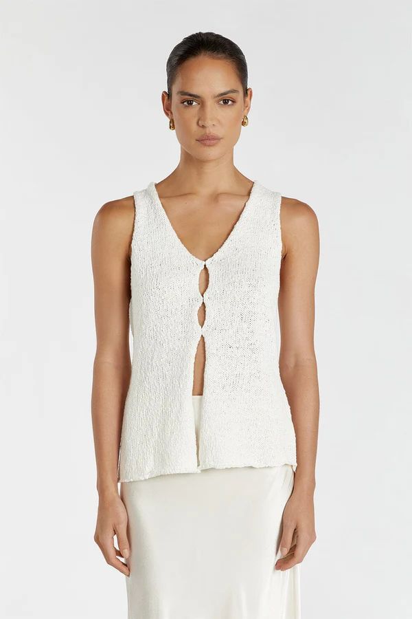 DION OFF WHITE BOUCLE KNIT VEST | DISSH