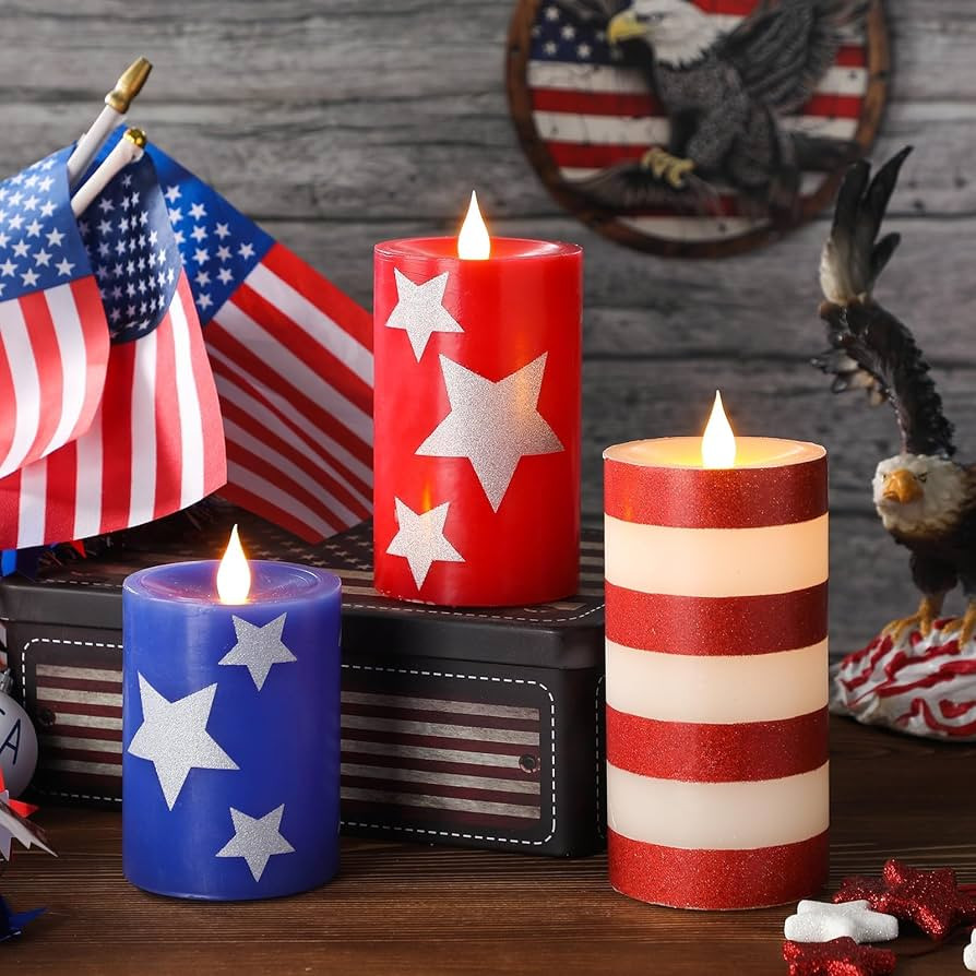 4th of July Flameless LED Pillar Candles Set of 3, Independence Day Battery Operated Patriotic Re... | Amazon (US)