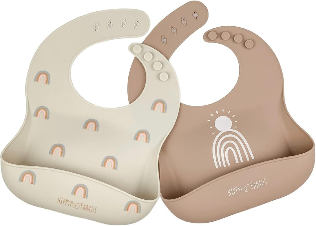 Hippypotamus Silicone Baby Bibs - Soft Waterproof Bibs for Babies & Toddlers - Set of 2 (Rainbows... | Amazon (US)