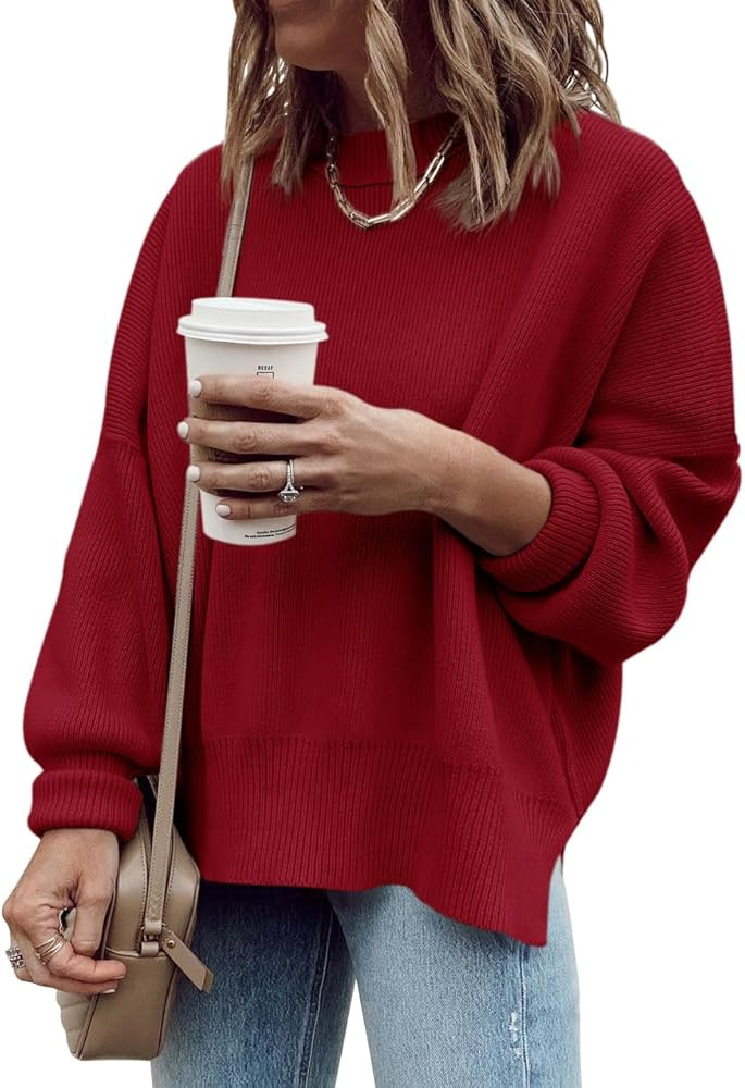 Imily Bela Womens Oversized Tunic Sweaters Fall Slouchy Long Sleeve Ribbed Knit Side Slit Pullove... | Amazon (US)