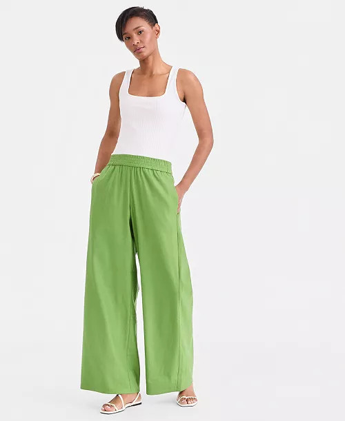 Women's Linen-Blend Wide-Leg Pull-On Pants | Macy's