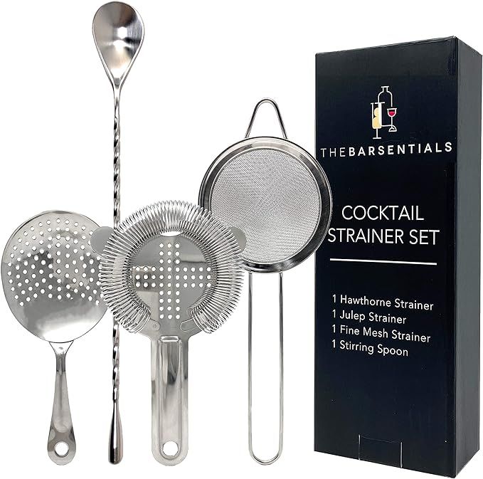 TheBarsentials Cocktail Strainer Set Stainless Steel Bar Tool with Stirring Spoon - Hawthorne Str... | Amazon (US)