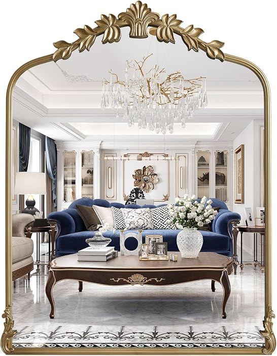 WallBeyond Gold Antique Mirror for Vanity 28x36 Inch, Gold Vintage Mirror with Ornate Frame, Arch... | Amazon (US)