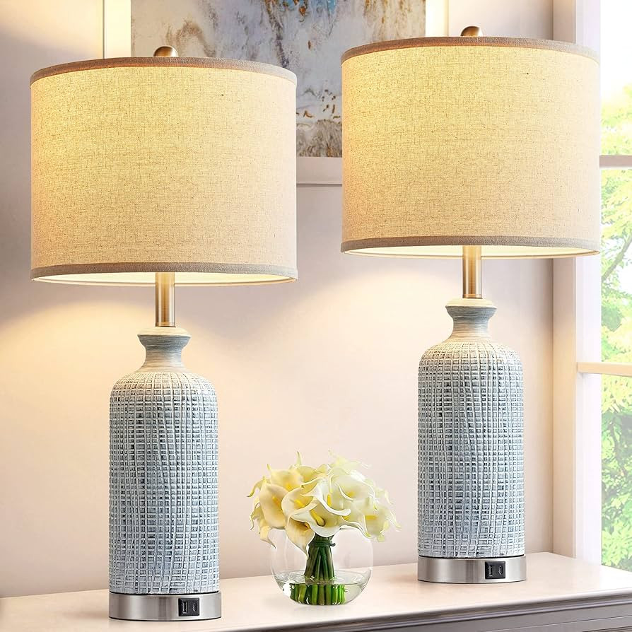 Ceramic Table Lamps for Bedrooms Set of 2, Touch Lamps for Nightstand with USB Charging Port, Tou... | Amazon (US)
