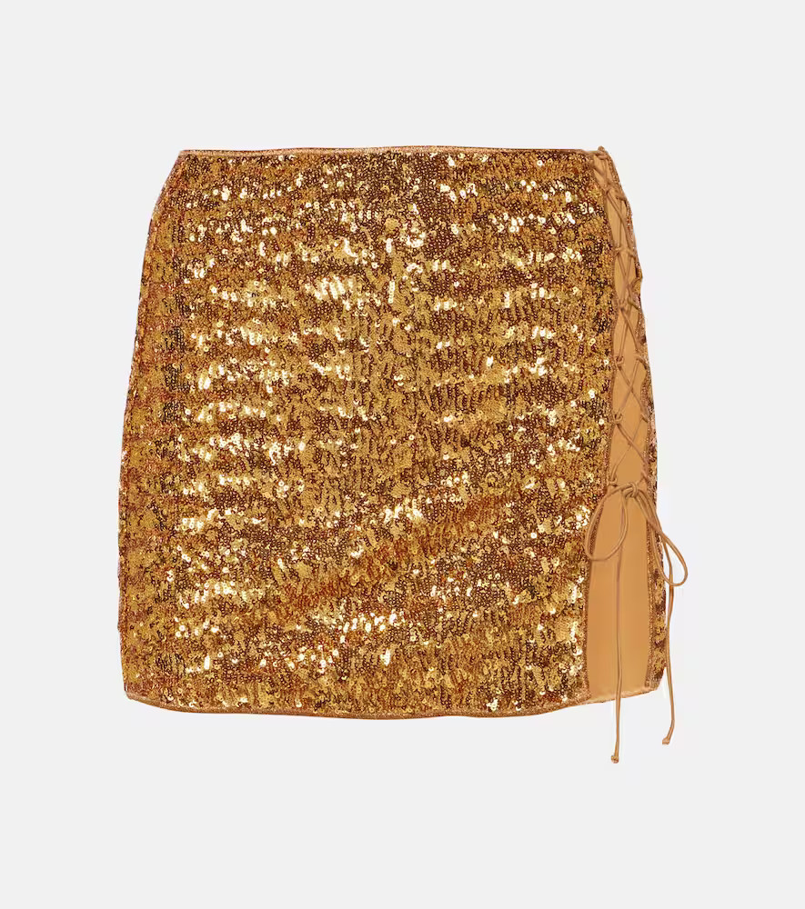 OsÃ©ree Feather-trimmed sequined miniskirt | Mytheresa (US/CA)