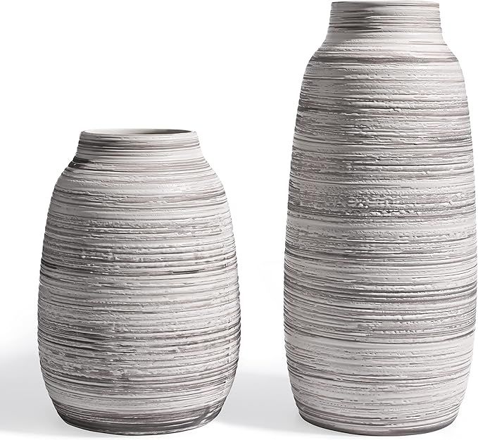 TERESA'S COLLECTIONS Grey Vases Home Decor, Ceramic Farmhouse Vase for Pampas Grass, Set of 2 Rus... | Amazon (US)