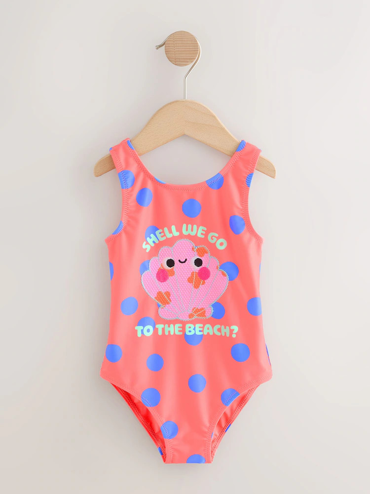 Coral Pink Shell Polka Dot Swimsuit (3mths-7yrs) | Next US