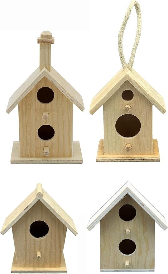 Creative Hobbies® Mini 4 Inch Tall Birdhouse - Set of 4 Styles, Small Unfinished Wood Ready to P... | Amazon (US)