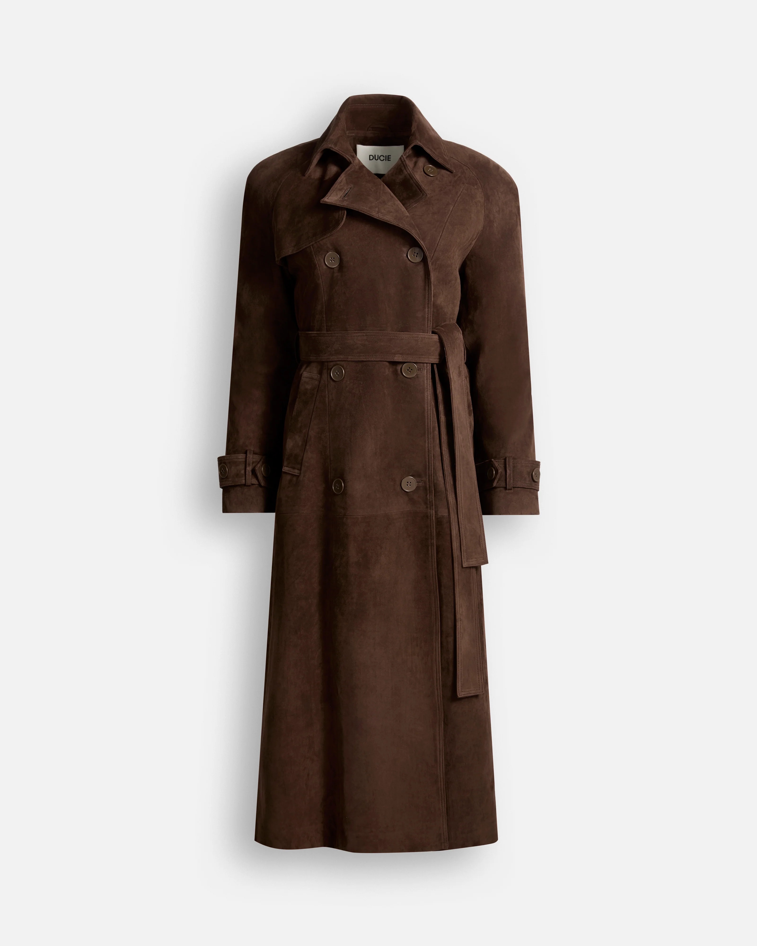 Corrin Suede Trench Coat | DUCIE