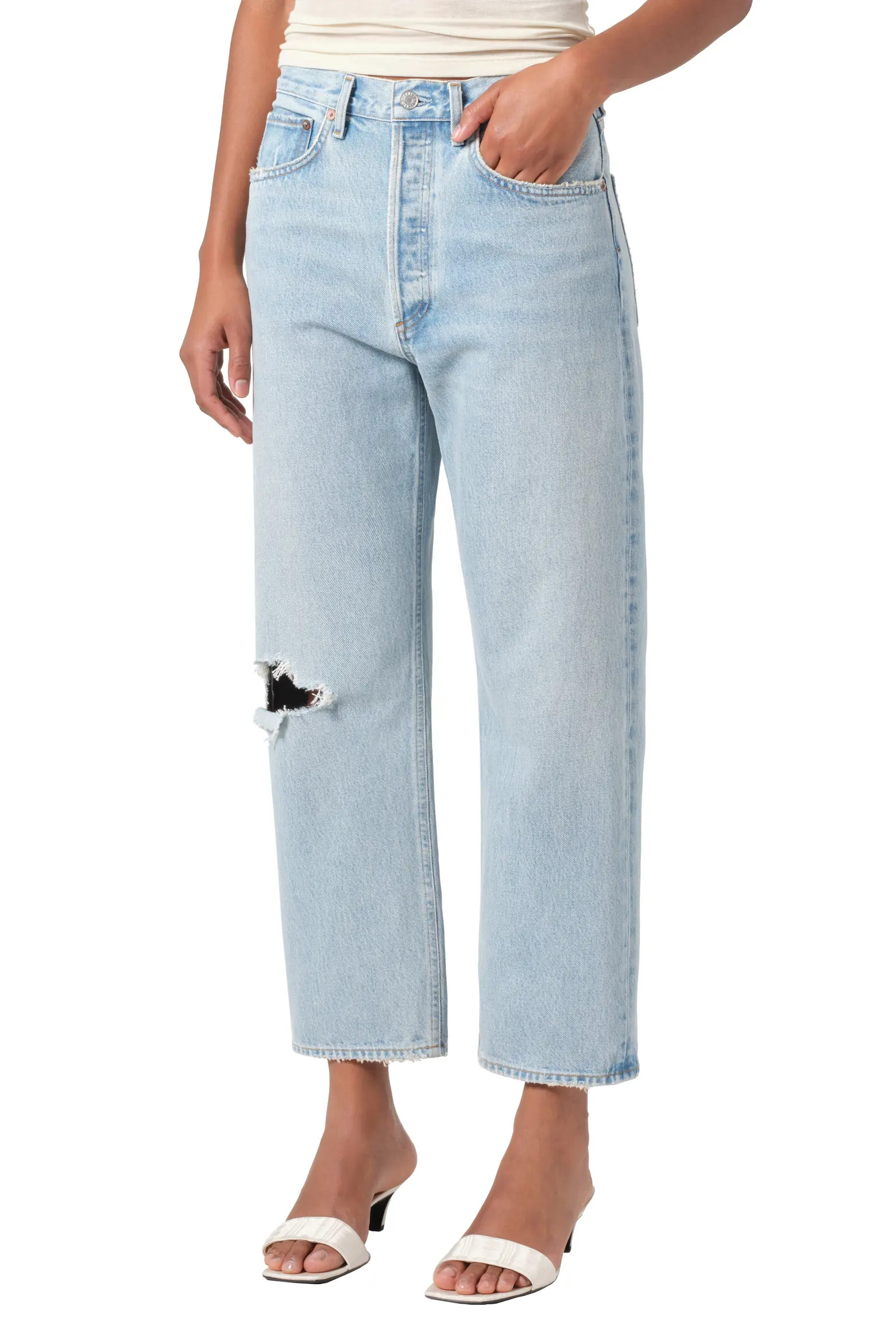 AGOLDE '90s Ripped Mid Rise Crop Relaxed Straight Leg Jeans (Women) | Nordstromrack | Nordstrom Rack