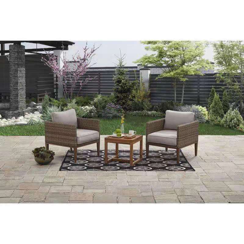 Better Homes and Gardens Davenport 3 Piece Outdoor Chat Set with Beige Cushions | Walmart (US)