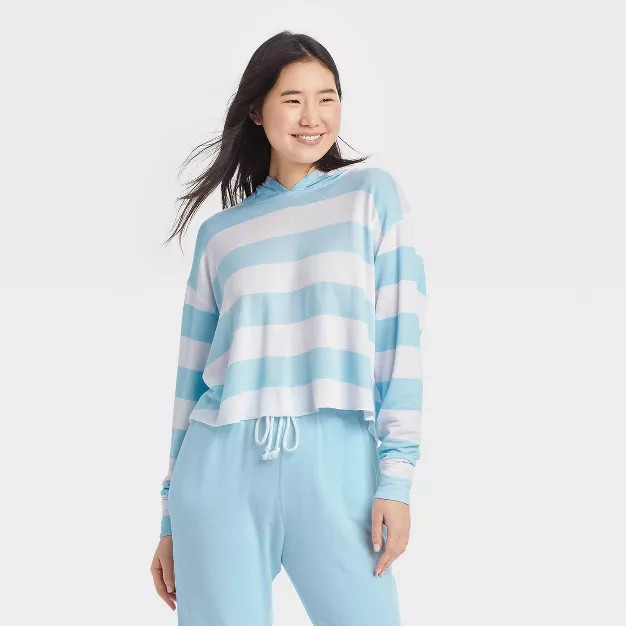 Women's Striped Fleece Lounge Sweatshirt - Colsie™ Blue | Target