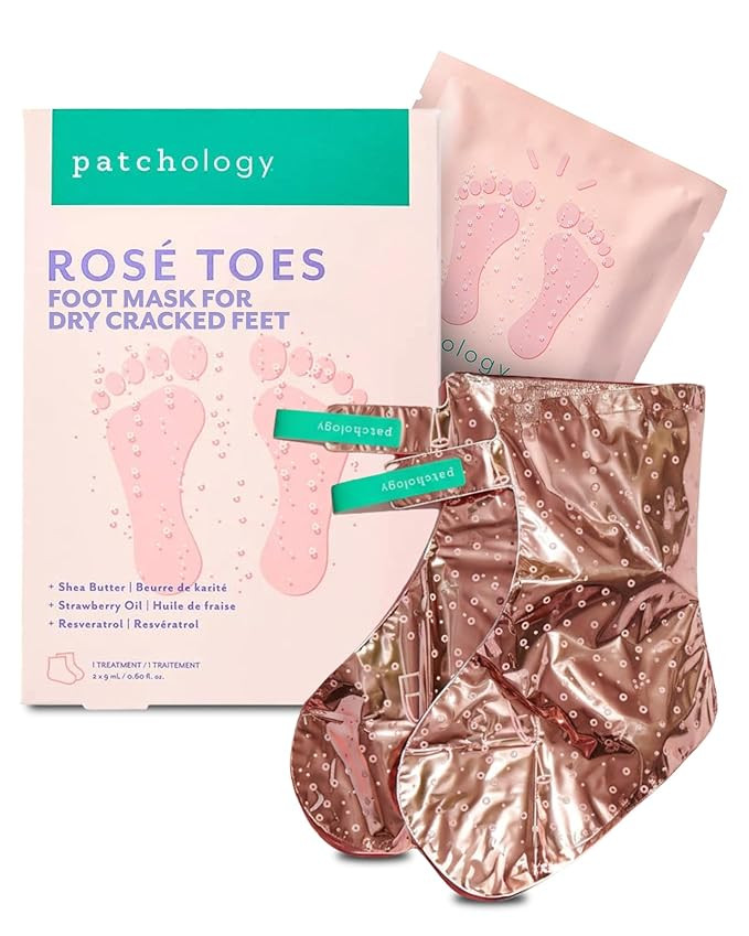 Patchology Rosé Toes Moisturizing Foot Mask – Shea Butter & Strawberry Scented Booties for Dry... | Amazon (US)