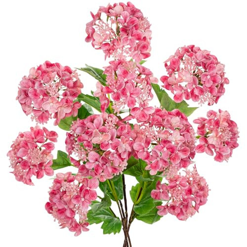 Real Touch Hydrangea Artificial Flowers 19” Tall Artificial Hydrangea Flowers Double-Headed Faux Hydrangeas, Pink Hydrangeas, Realistic Silk Hydrangea for Home Decor Weddings Arrangements-5 Branches | Amazon (US)
