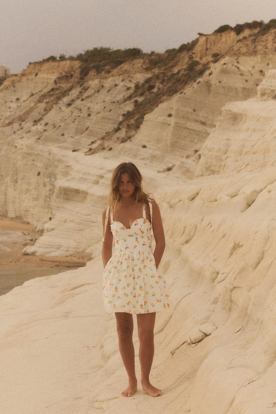 ORANGE PRINT POPLIN DRESS | Zara Canada