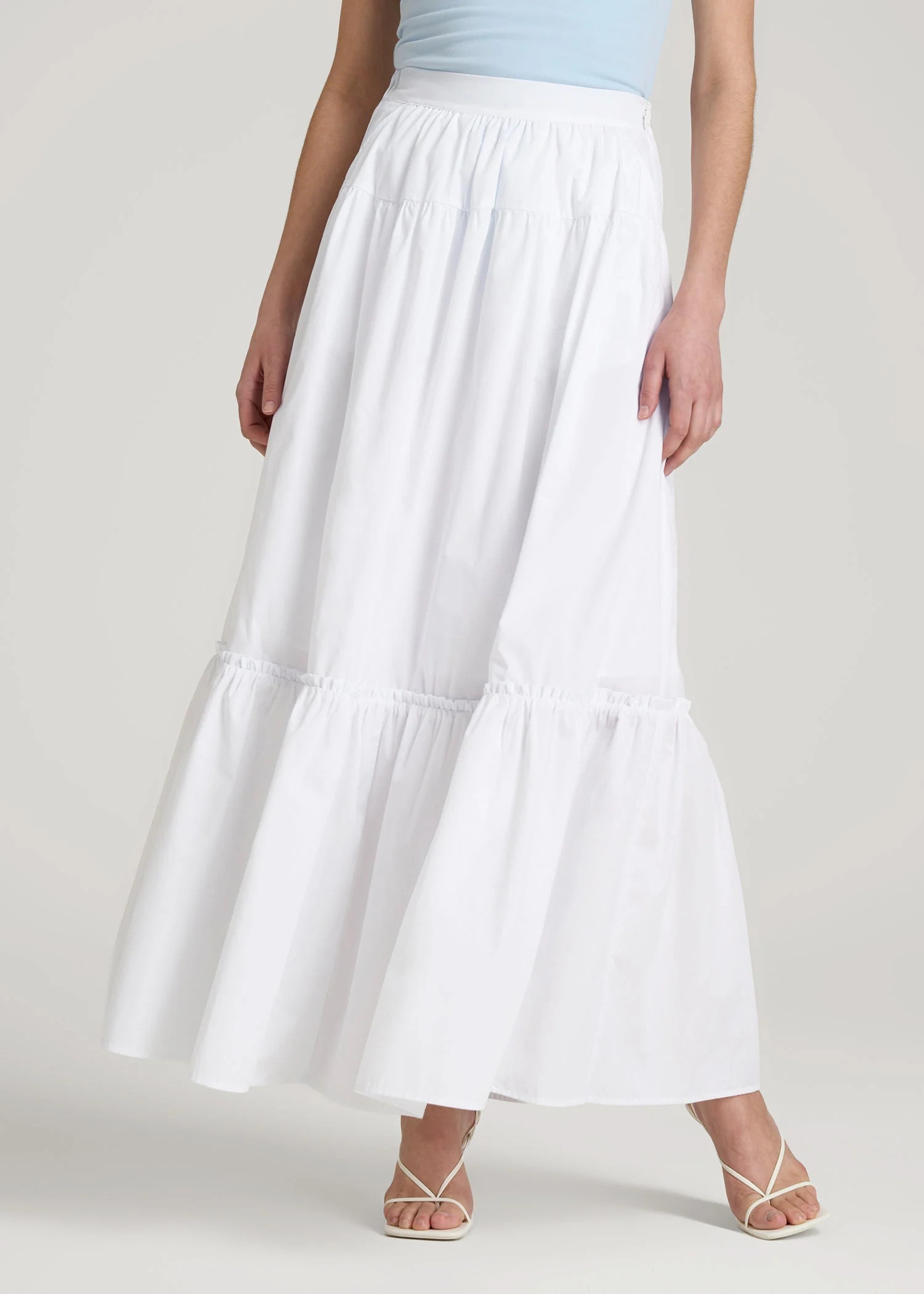 Tiered Cotton Maxi Skirt for Tall Women in White | American Tall