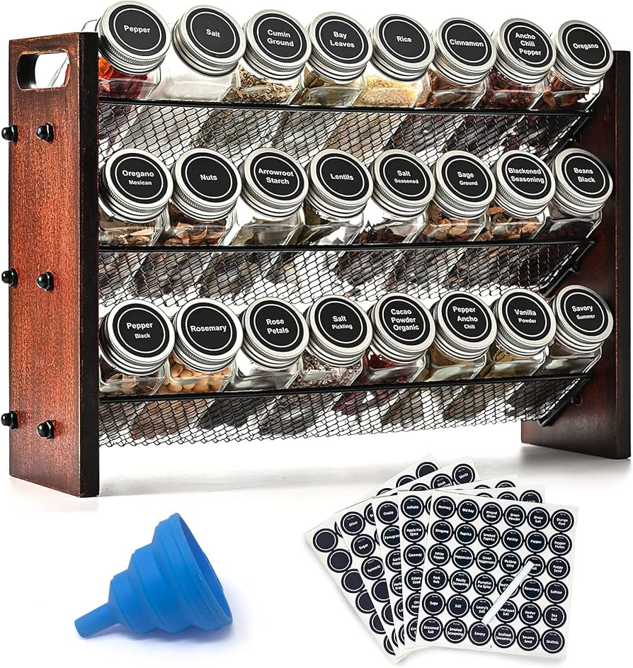 Spice Rack Organizer for Cabinet, Spice Organizer with 24 Empty Spice Jars, 180 Spice Labels, Woo... | Amazon (US)
