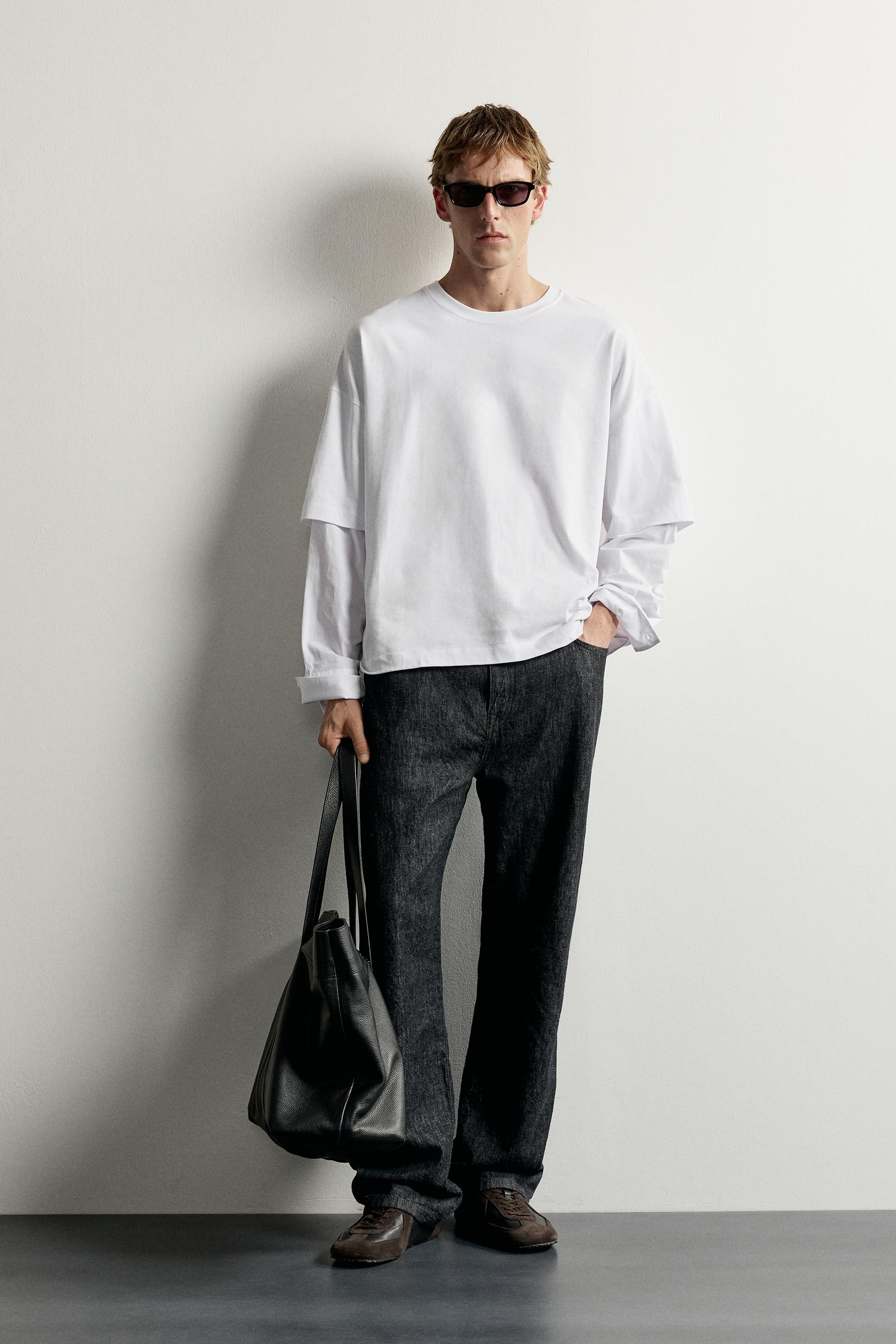 Zara - Layered Effect Sleeve T-Shirt - White - L - Man | Zara UK