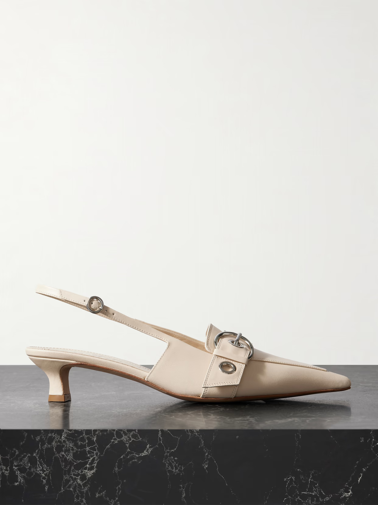 Aeyde - Davina Buckled Leather Slingback Pumps - Neutrals | NET-A-PORTER (US)