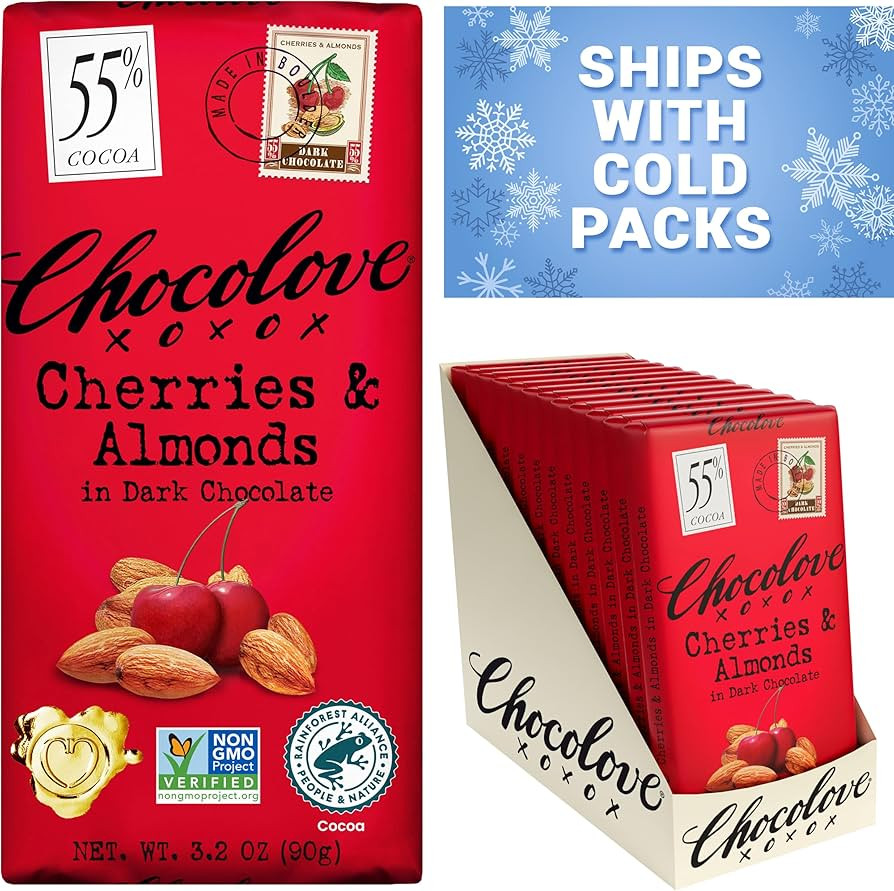 Chocolove Cherry & Almonds Dark Chocolate Bars | 55% Cocoa | Infused with Real Cherries & Crunchy... | Amazon (US)