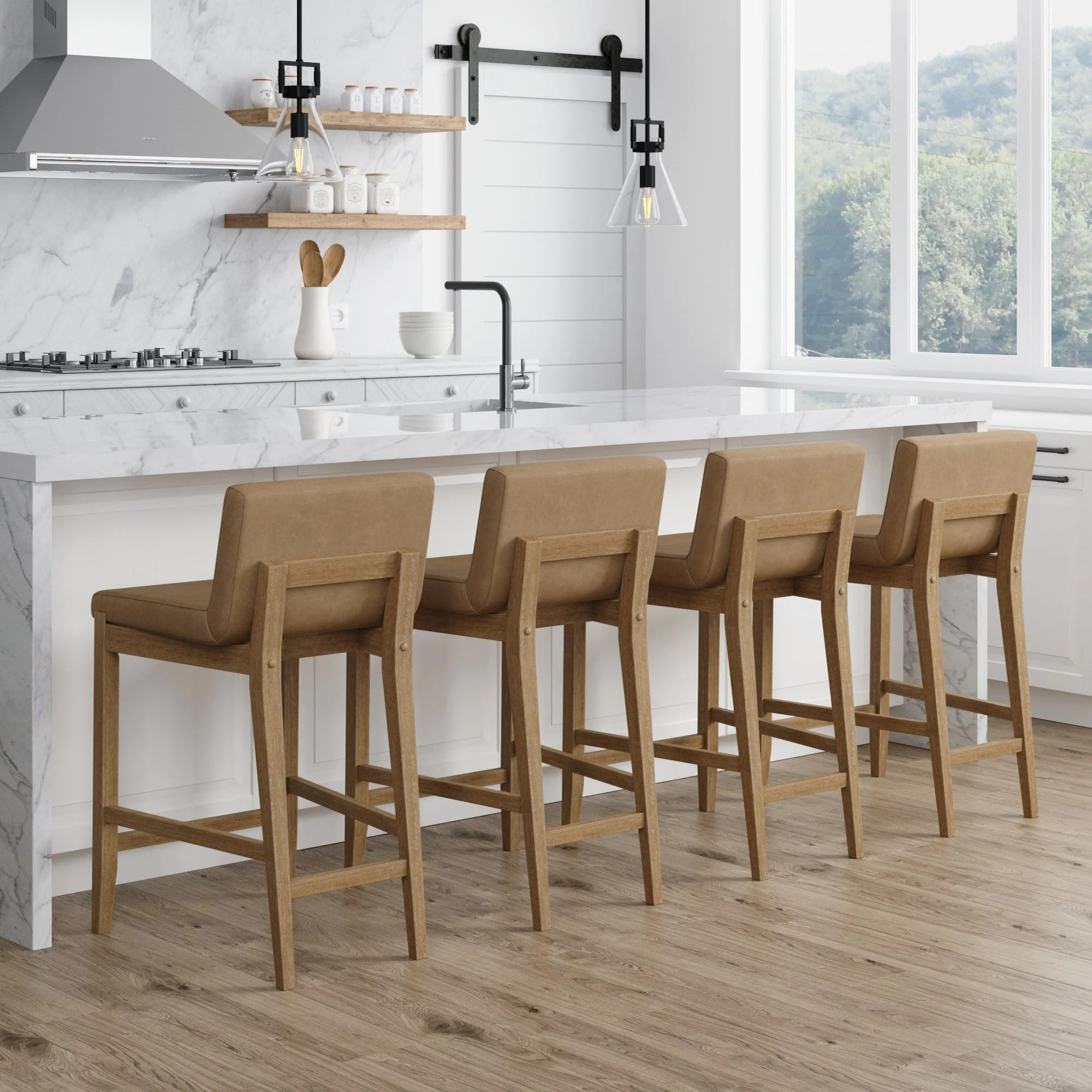 Faux Suede Counter Height Bar Stools Light Brown (Set of 4) | Nathan James