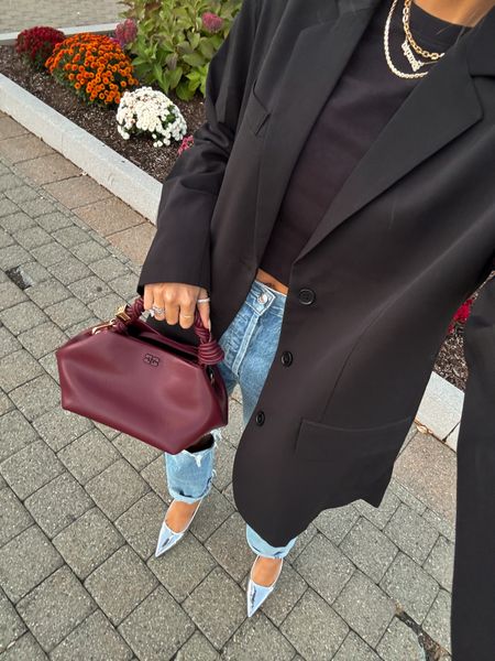 Chic elevated going out date night outfit -- oversized blazer styled (small) with distressed denim (26) and a silver heel (TTS)


#LTKfindsunder100 #LTKparties #LTKshoecrush