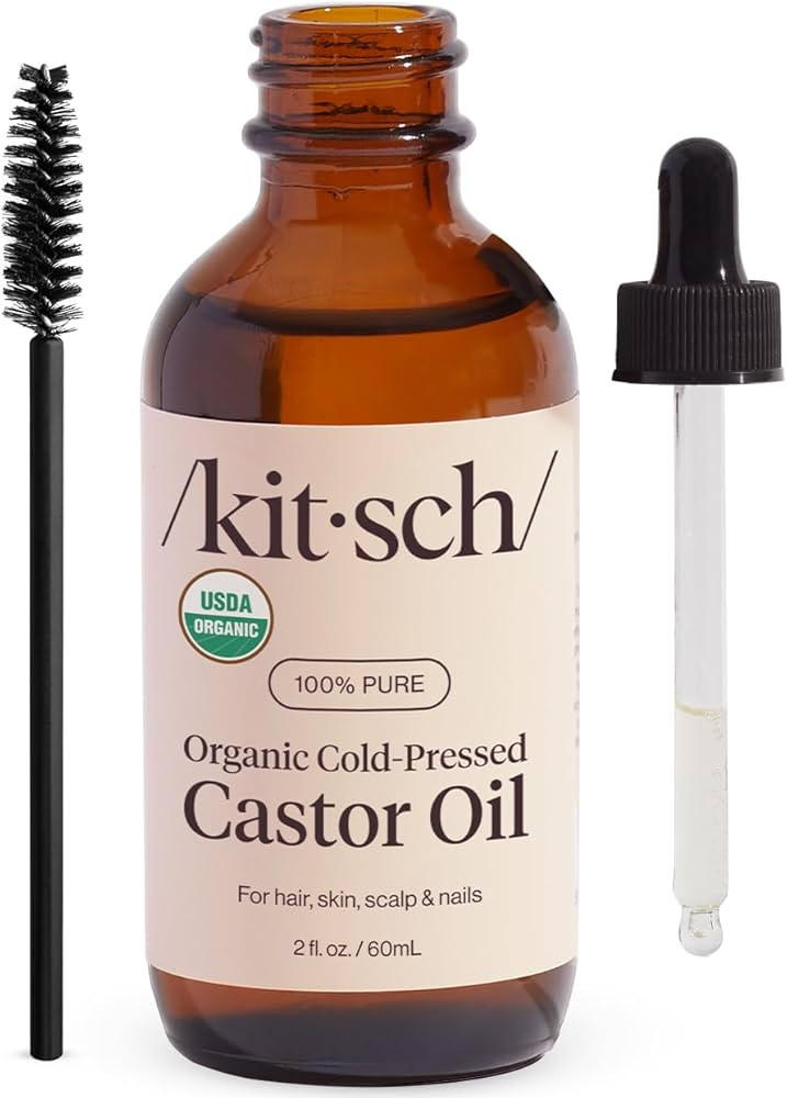 Kitsch Organic Castor Oil, 100% Pure, Cold Pressed Unrefined Glass Bottle, Castor Oil For Hair Gr... | Amazon (US)
