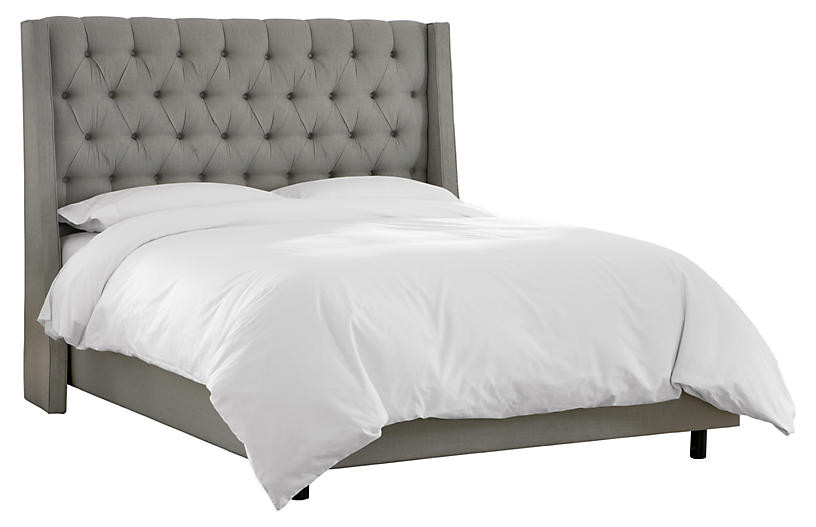 Allie Wingback Bed, Gray Linen | One Kings Lane