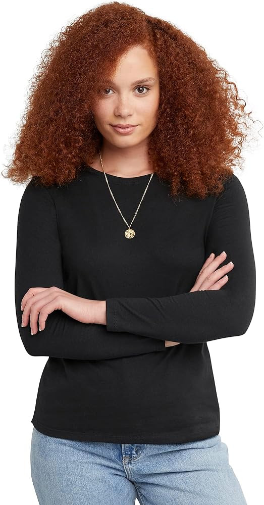 Hanes Women's Originals Long Sleeve Cotton T-Shirt, Lightweight Crewneck Tee, Modern Fit | Amazon (US)