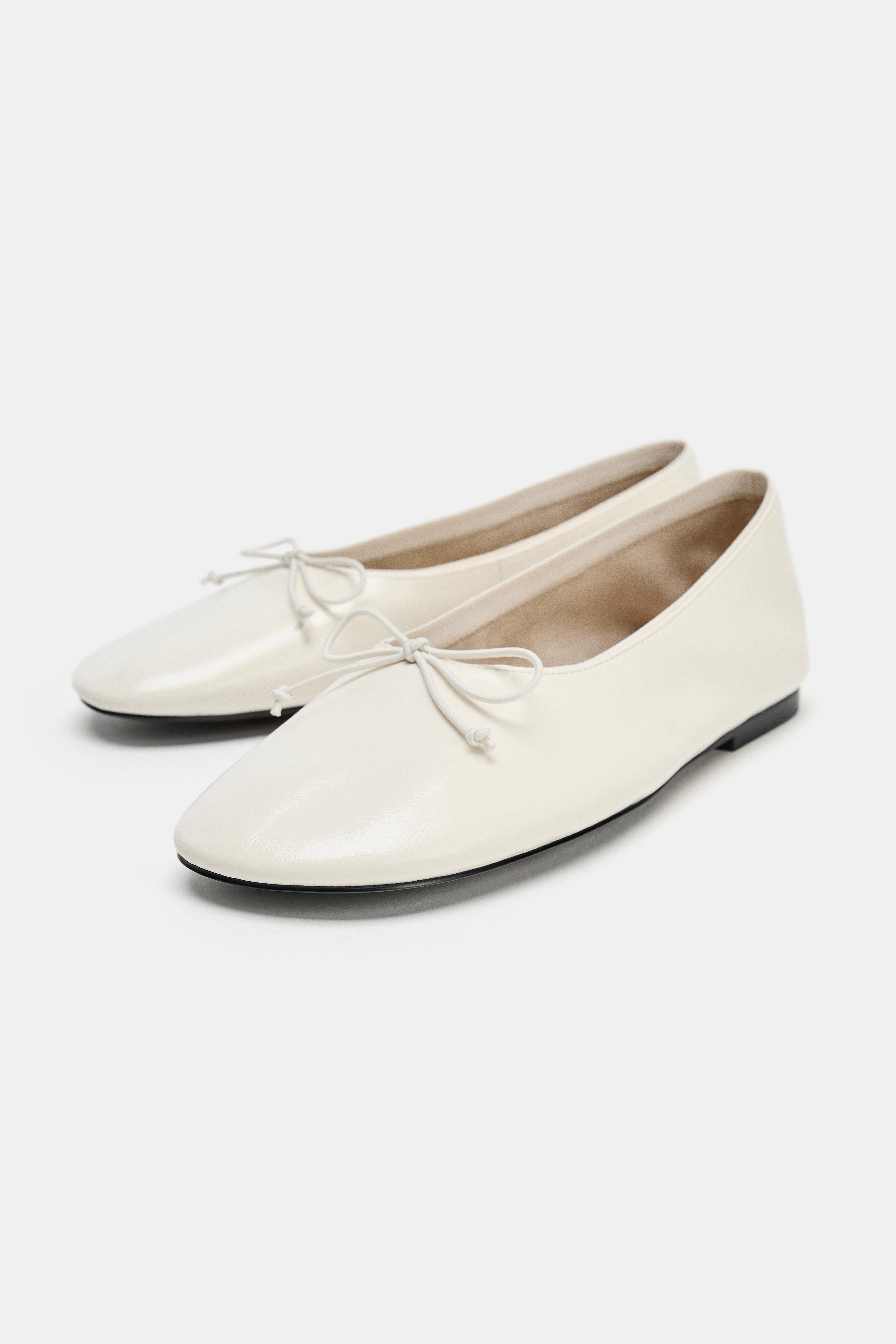 LIMITED EDITION LEATHER BALLET FLATS WITH BOW | Zara US