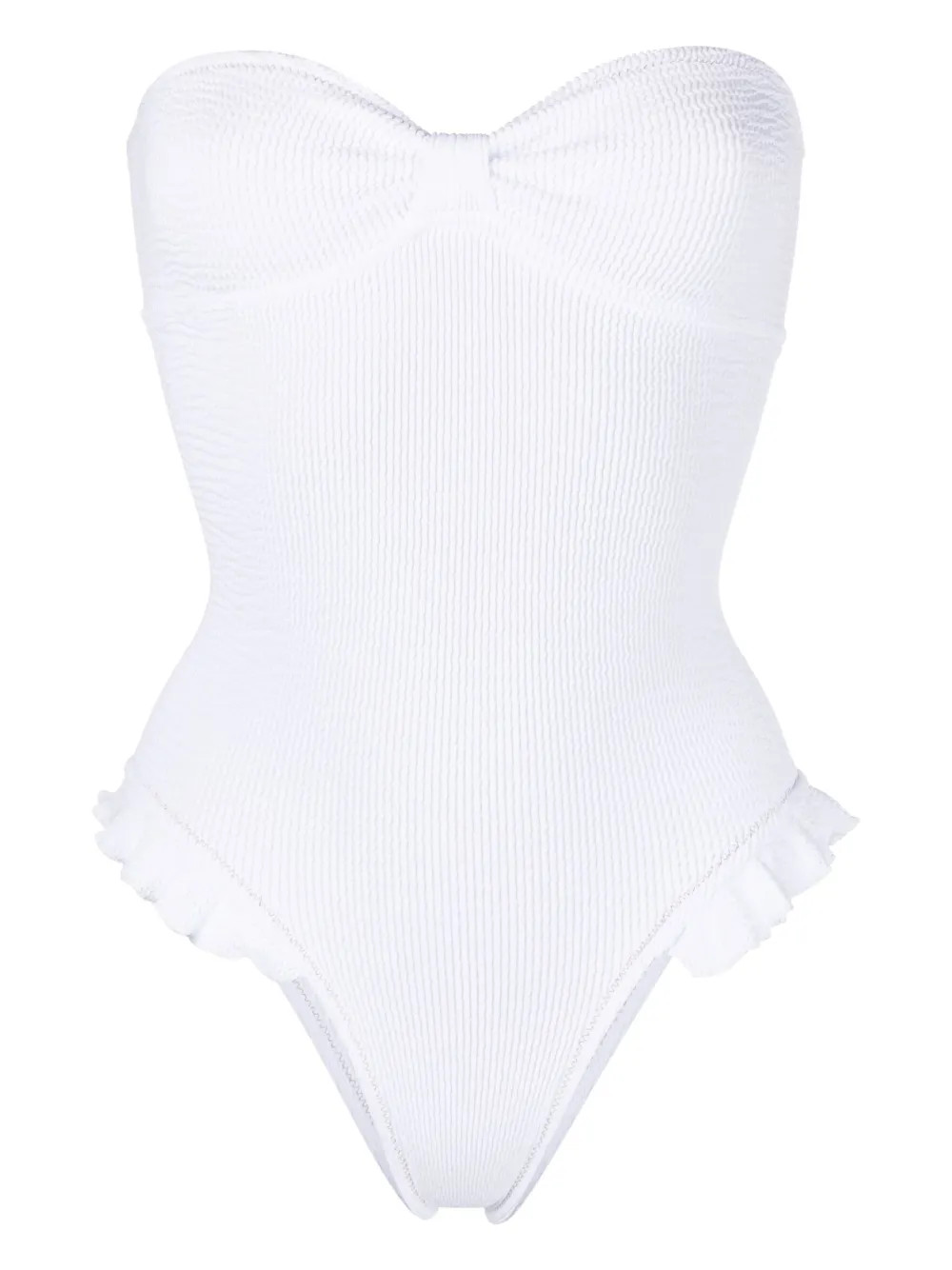 Reina Olga seersucker-effect Strapless Swimsuit - Farfetch | Farfetch Global