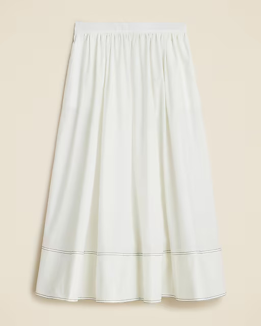 Contrast-stitch midi skirt in cotton poplin | J. Crew US