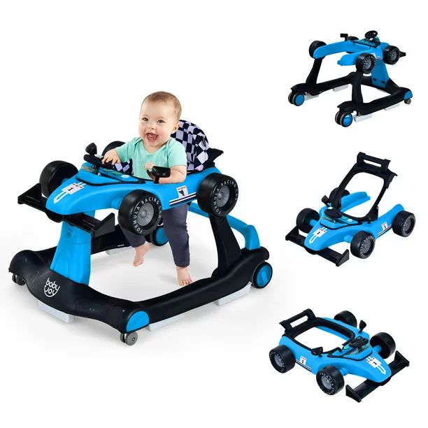 Babyjoy 4-in-1 Baby Walker Foldable Activity Push Walker Adjustable Height Blue | Walmart (US)