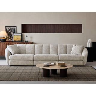 Modern 123 in. Wide Slope Arm Chenille Fabric Rectangle Sectional Sofa Scallop Sofa 3 Seats in. Light Brown | The Home Depot