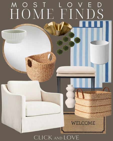 Most loved home finds from the week✨ this beautiful upholstered swivel is back in stock in both colors and is great quality for the price! 

Target, Target home, Walmart, Walmart home, upholstered chair, swivel chair, upholstered swivel accent chair, woven basket, ottoman, planter, round mirror, decorative accessories, vase, scalloped bowl, gold accents, welcome mat, beach towel, Living room, bedroom, guest room, dining room, entryway, seating area, family room, Modern home decor, traditional home decor, budget friendly home decor, Interior design, shoppable inspiration, curated styling, beautiful spaces, classic home decor, bedroom styling, living room styling, style tip,  dining room styling, look for less, designer inspired

#LTKHome #LTKFindsUnder100 #LTKStyleTip
