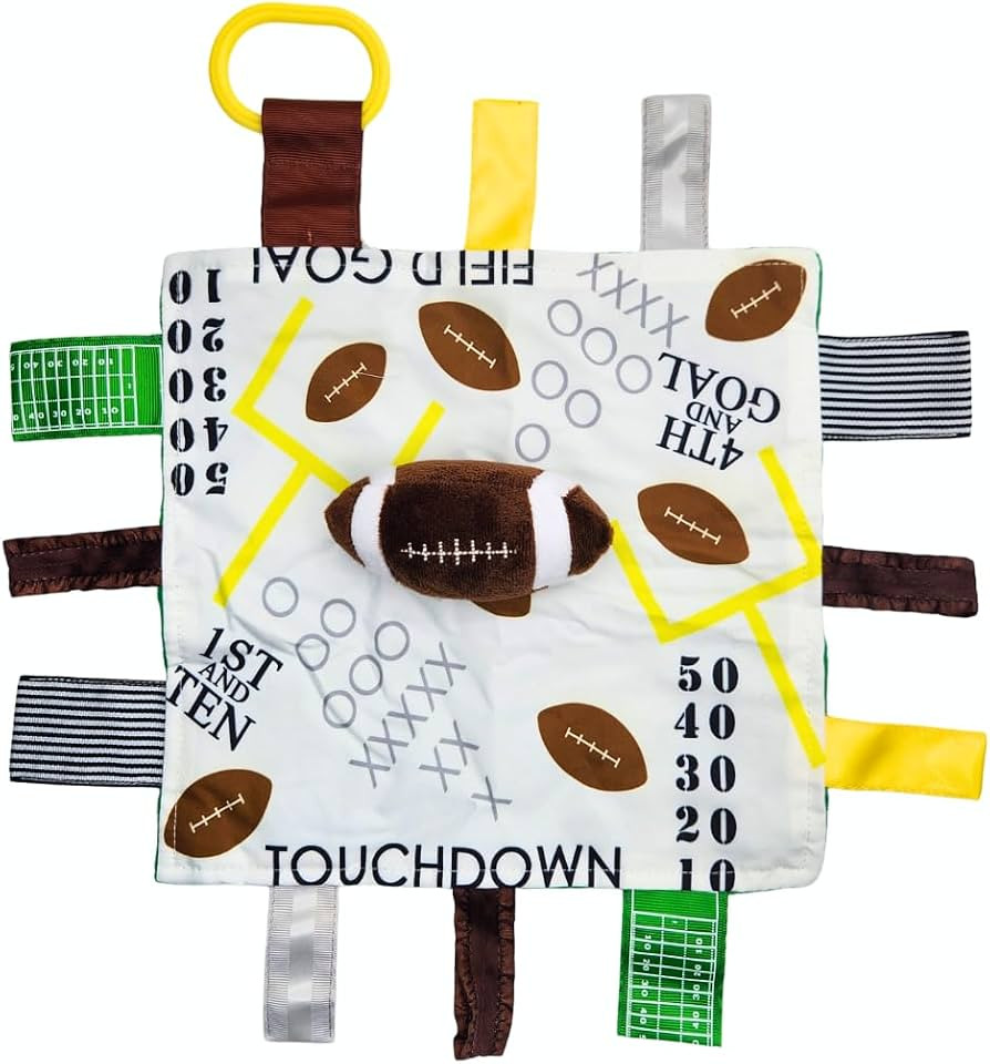 Baby Jack & Co 10x10\u201d Football Sports Lovey Sensory Plush Blanket - Tag Toys for Babies - Ba... | Amazon (US)