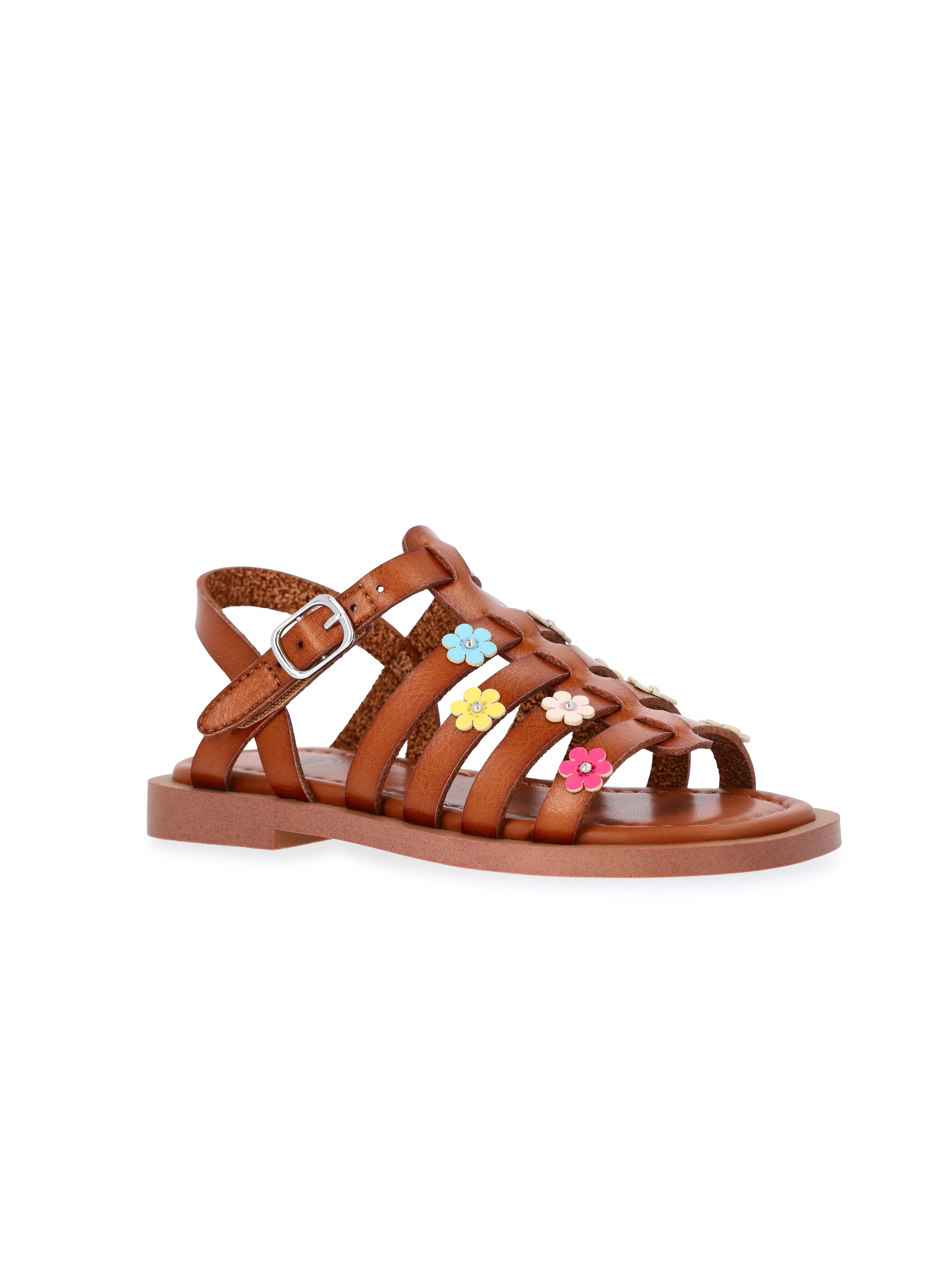 Wonder Nation Toddler Girls' Floral Faux Leather Fisherman Sandals | Walmart (US)