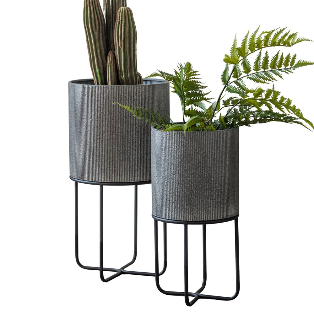 Gallery Interiors Eda Set of 2 Metal Planter in Grey | Olivia's