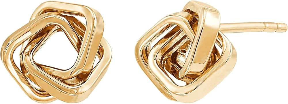 Welry Triple Intertwined Square Stud Earrings for Women, 14K Yellow Gold, Jewelry Gift Idea | Amazon (US)