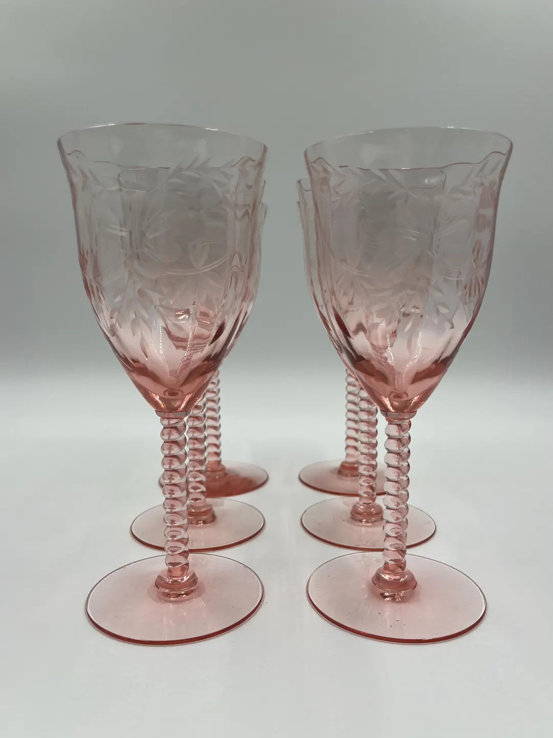 Vintage Art Deco Floral Motif Wine Glasses By Central Glassware - Pink Festoon - Set of 6 | Etsy (US)