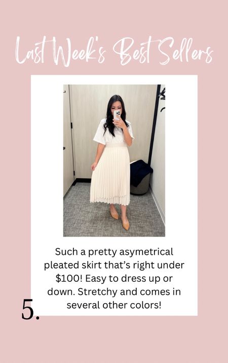 Such a pretty asymetrical pleated skirt that's right under $100! Easy to dress up or down. Stretchy and comes in several other colors! 

#LTKSeasonal #LTKstyletip