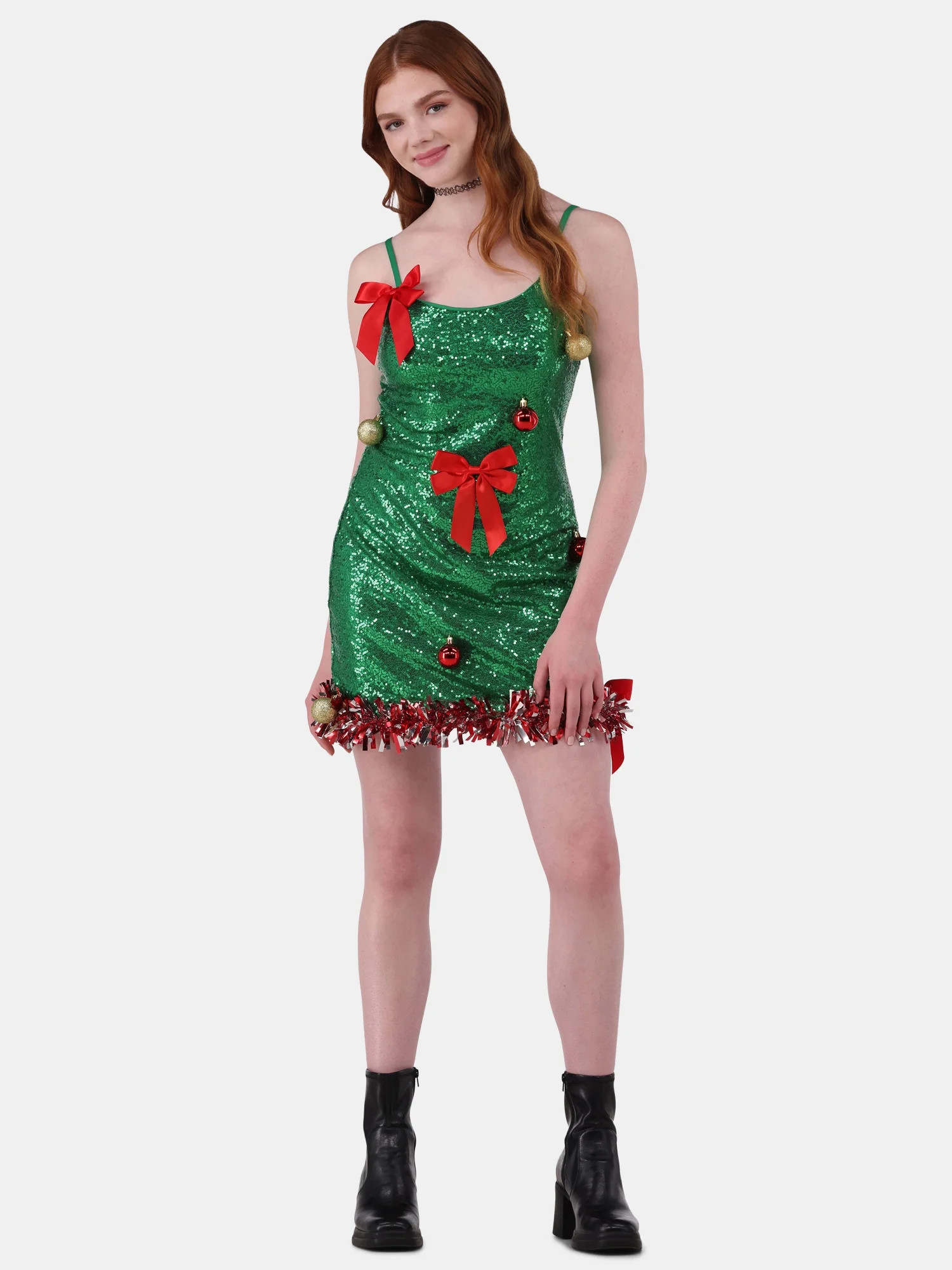 No Boundaries Sequin Christmas Tree Mini Dress, Women's | Walmart (US)