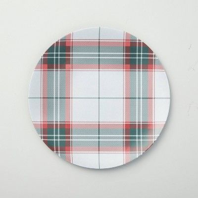 Holiday Plaid Melamine Dinner Plate Red/Green - Hearth &#38; Hand&#8482; with Magnolia | Target