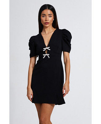 QUIZ Women's Scuba Crepe Bow Detail Mini Dress - Macy's | Macy's