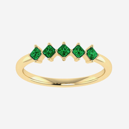 9ct Yellow Gold Princess Cut Created Emerald Ring | TK Maxx